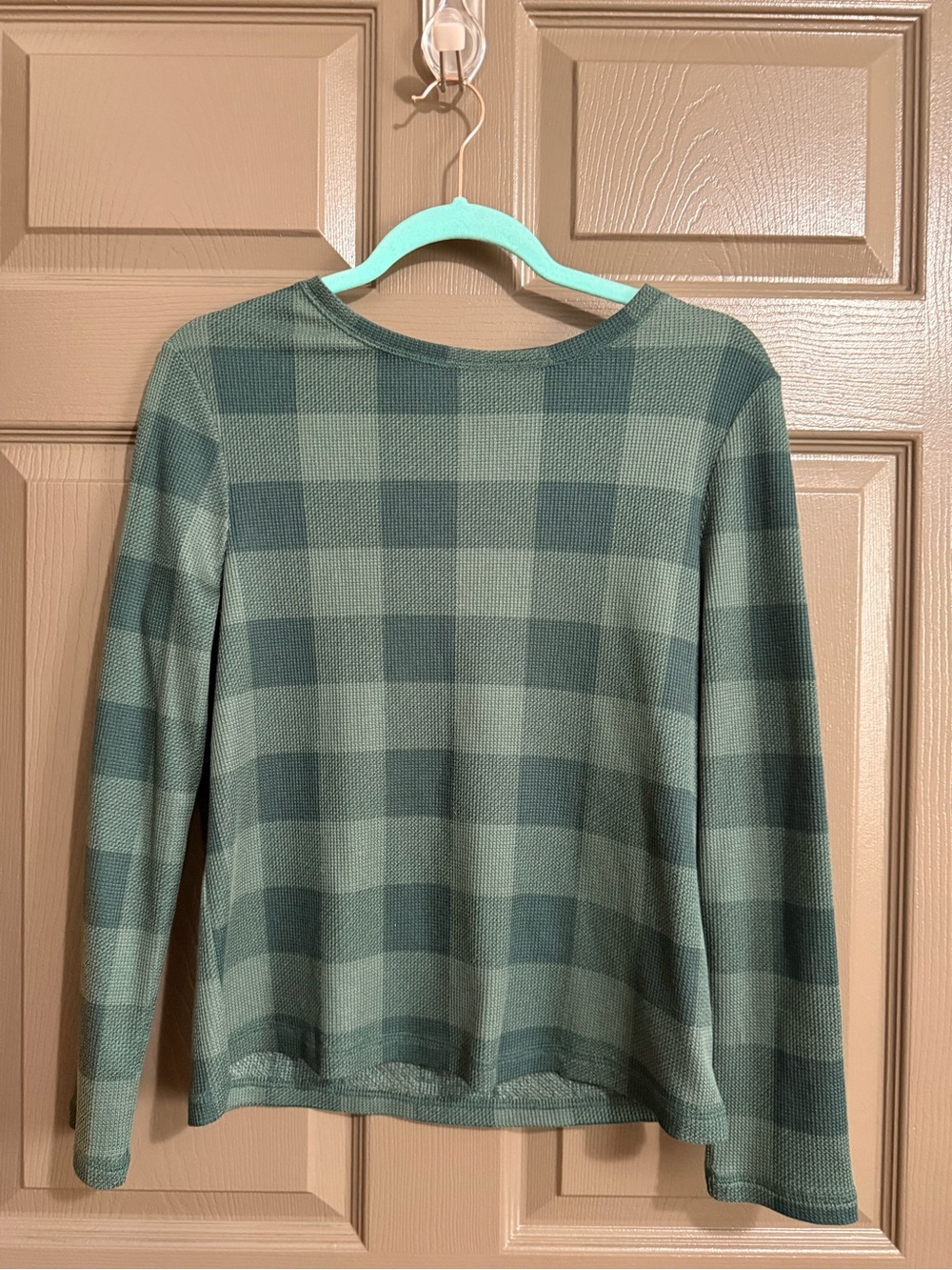 Checked Crew Neck Top - Sage Green